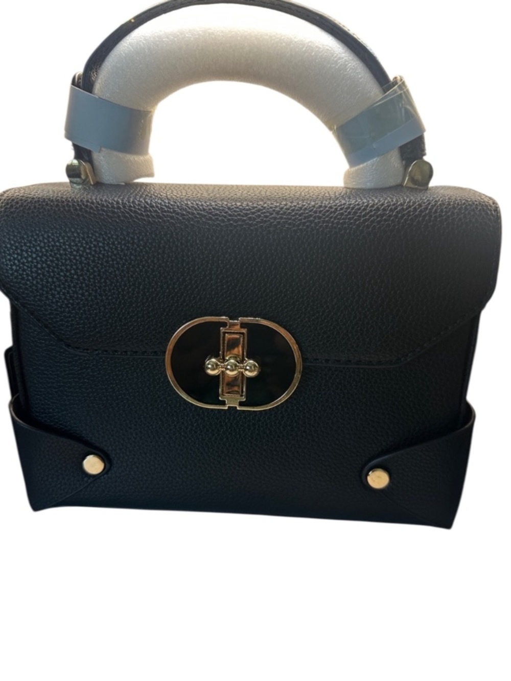 Structured Top-Handle Satchel in Black with Golden Hardware
